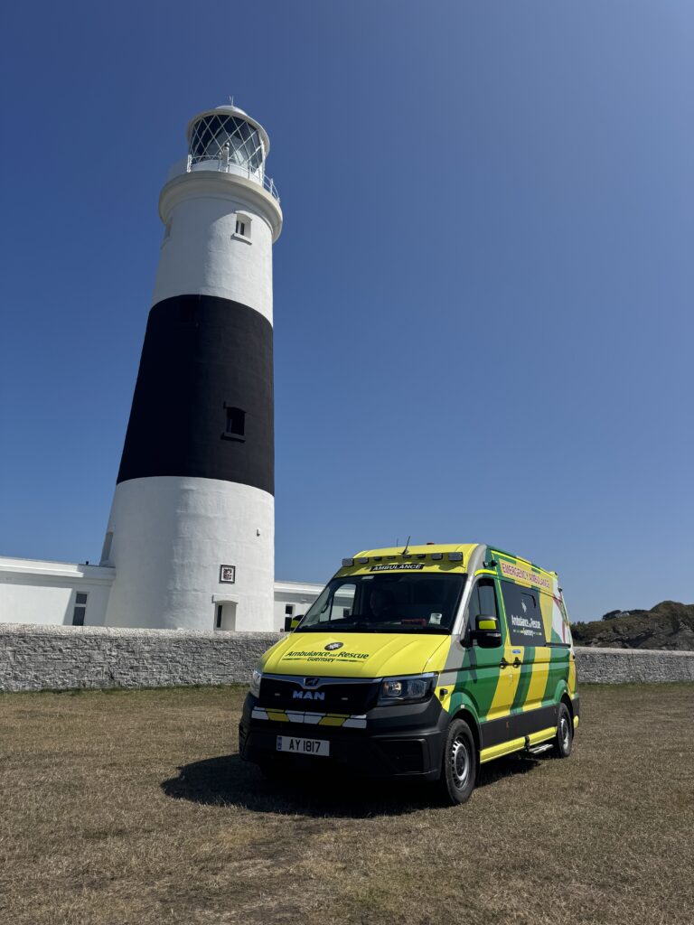 Ambulance beside the lighthouse in alderny